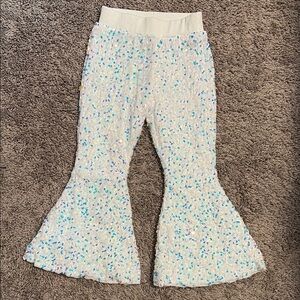 New White Sequins Flared Pants